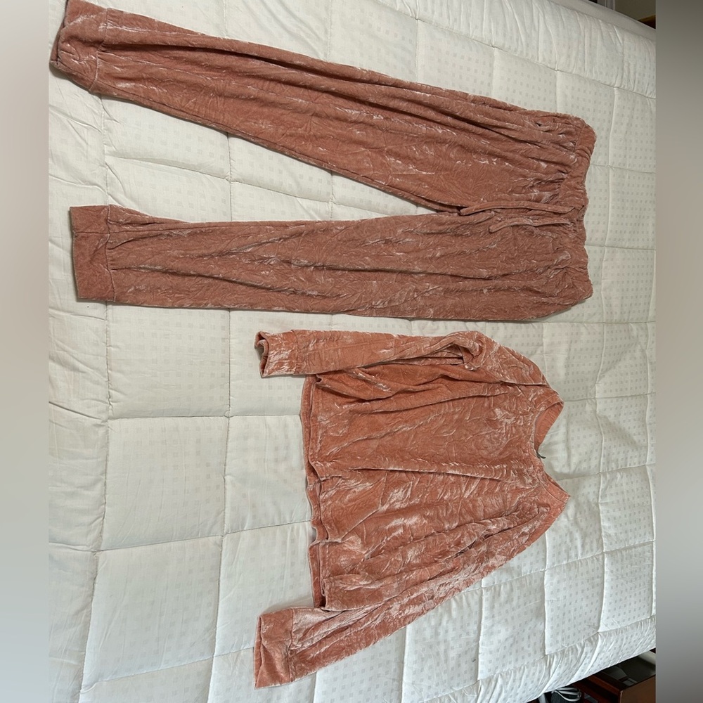 ASOS Velvet Lounge Set in Soft Pink
